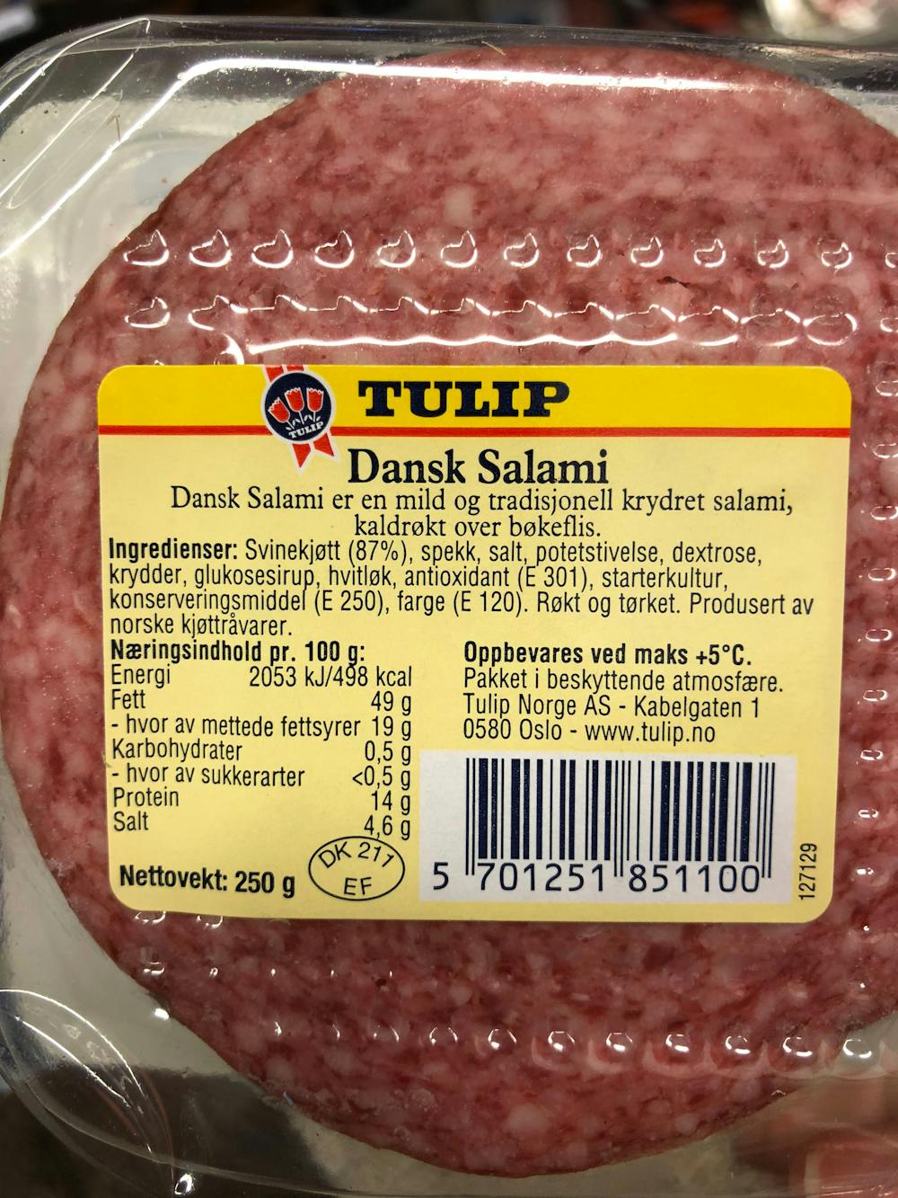 Ingrediensliste - Dansk salami, Tulip