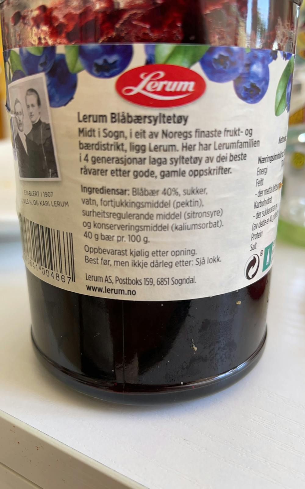 Ingredienslisten til Blåbærsyltetøy, Lerum
