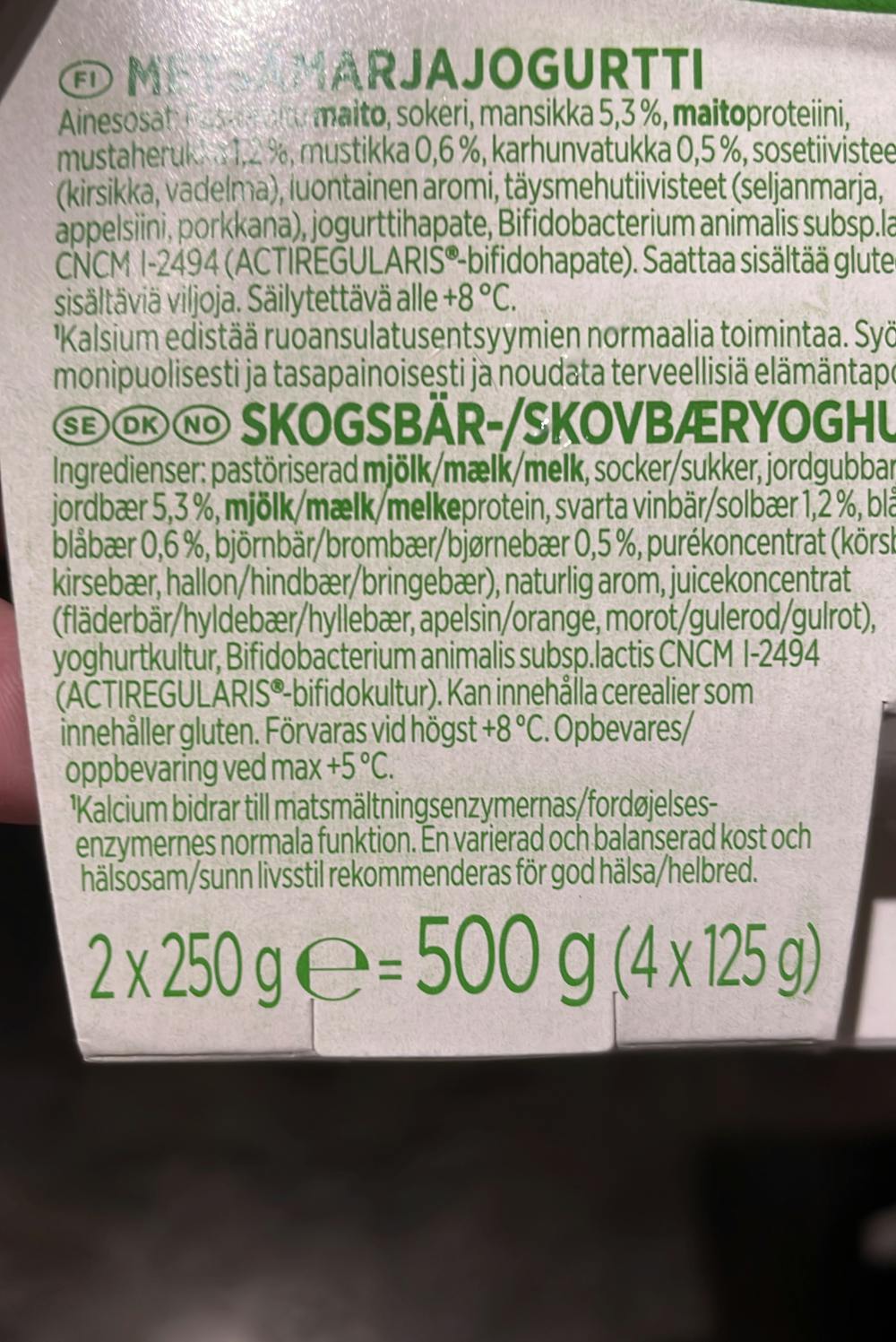 Ingrediensliste - Yoghurt, Activia