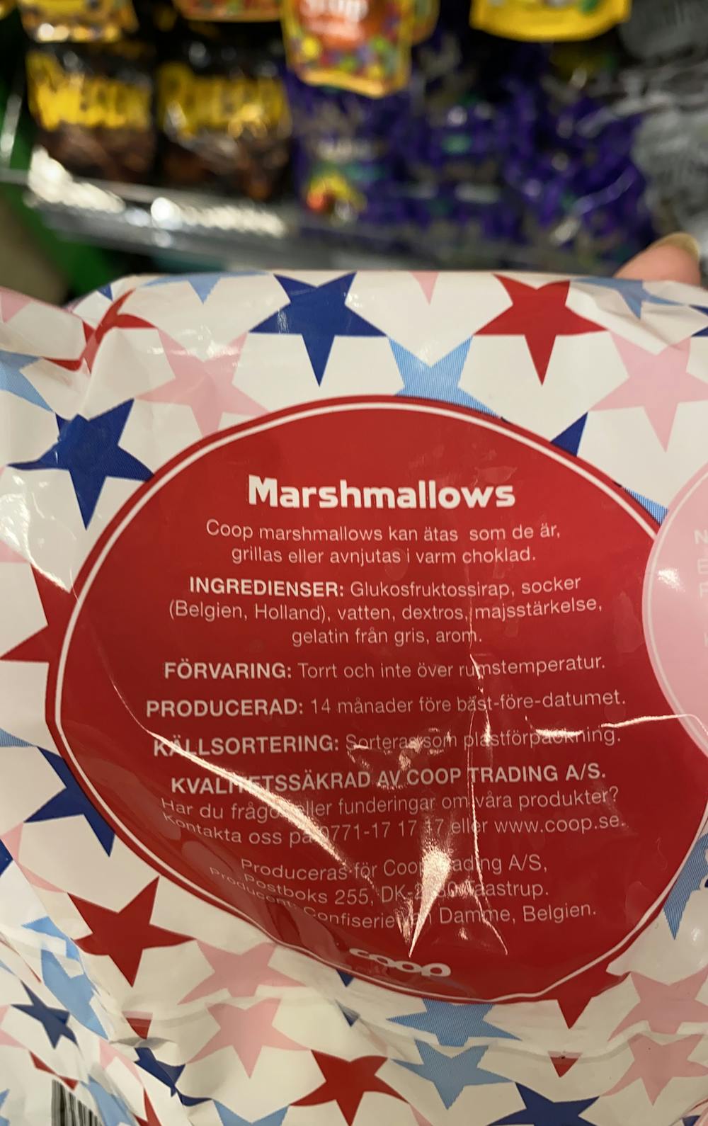 Ingredienslisten til Coop Marshmallows