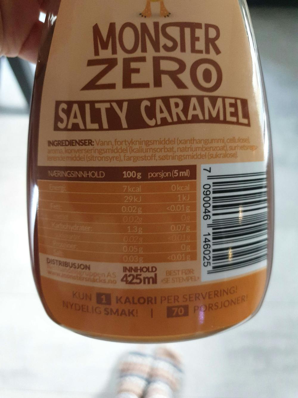 Ingredienslisten til Monster snacks Monster zero salty caramel