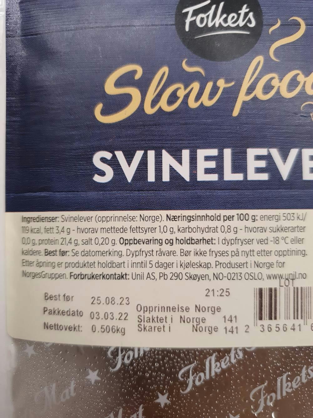 Ingrediensliste - Slow food Svinelever, Folkets
