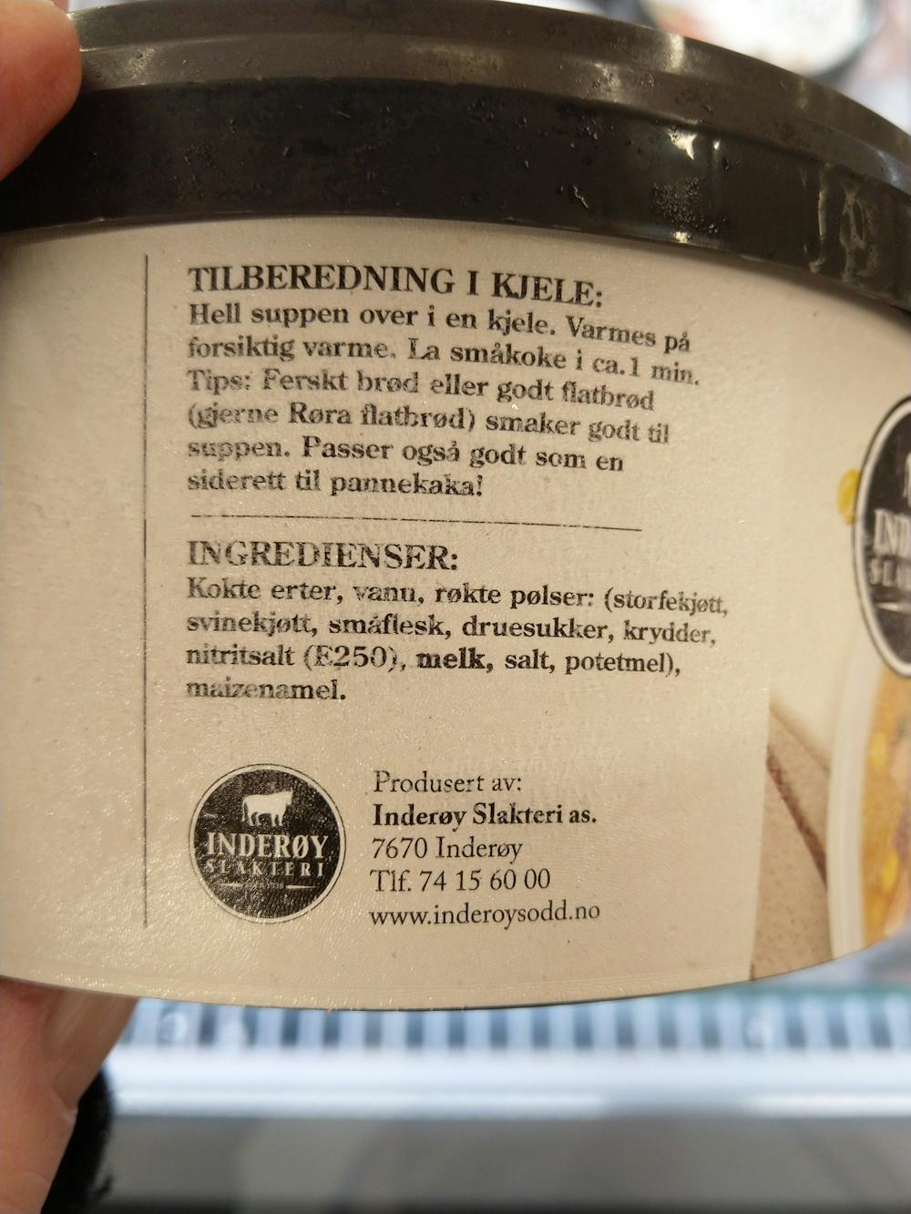 Ingrediensliste - Ertesuppe, Inderøy 