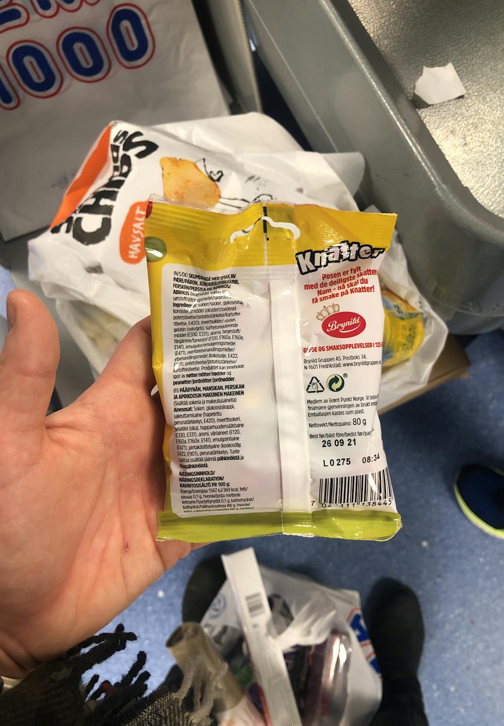 Ingredienslisten til Knatter, Brynild