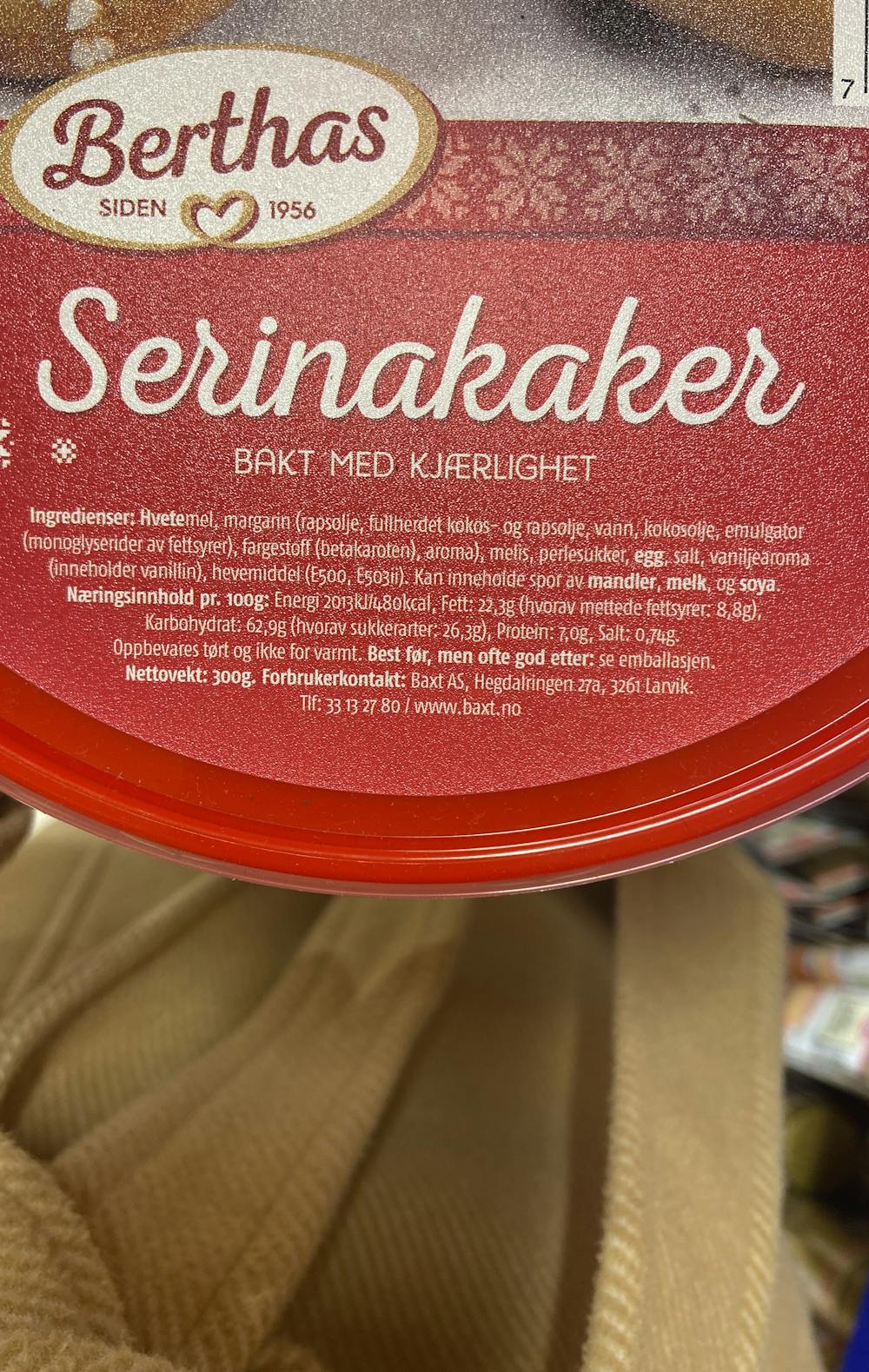 Ingredienslisten til Serinakaker, Berthas