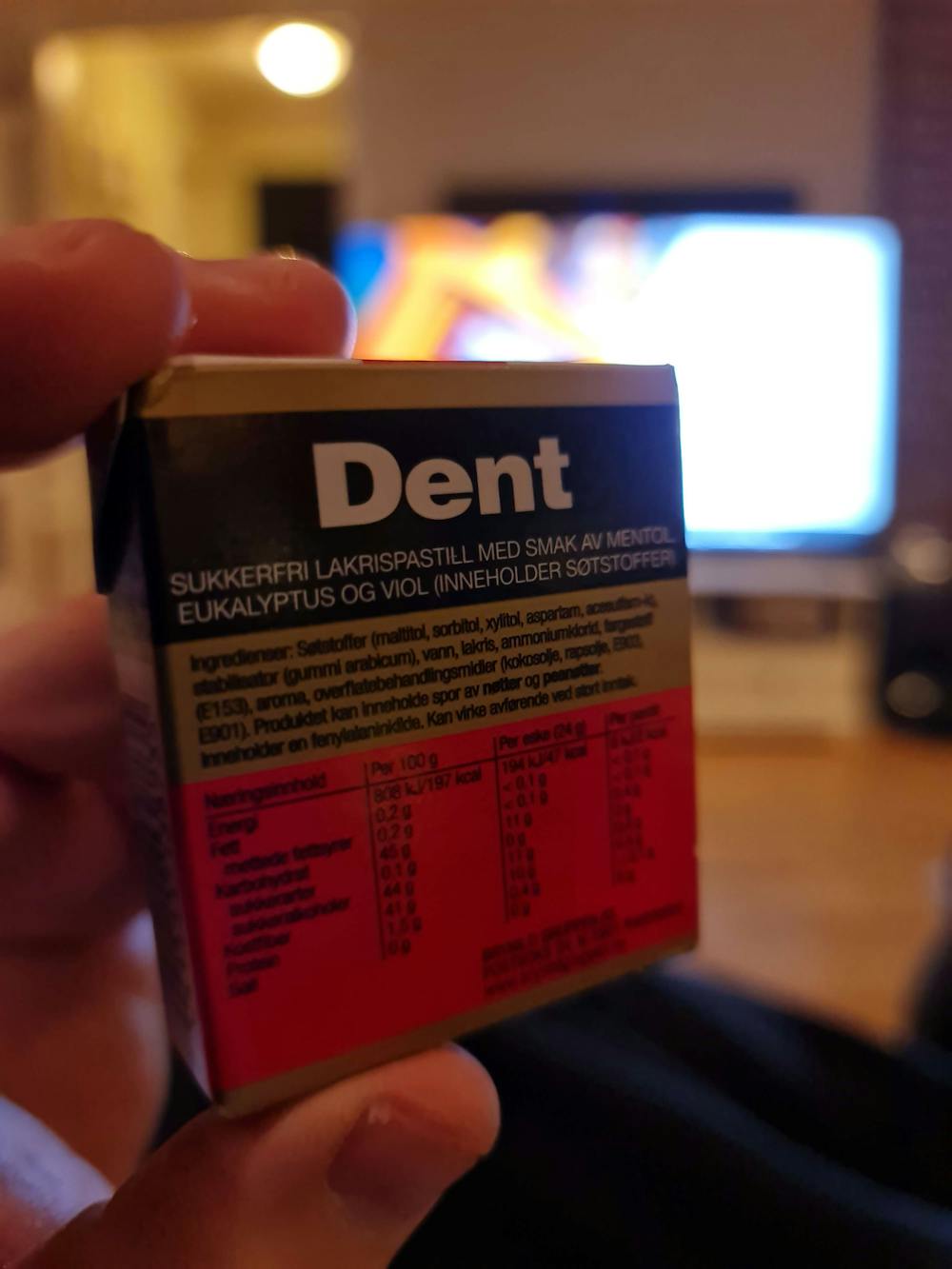 Ingrediensliste - Dent sukkerfri, Dent