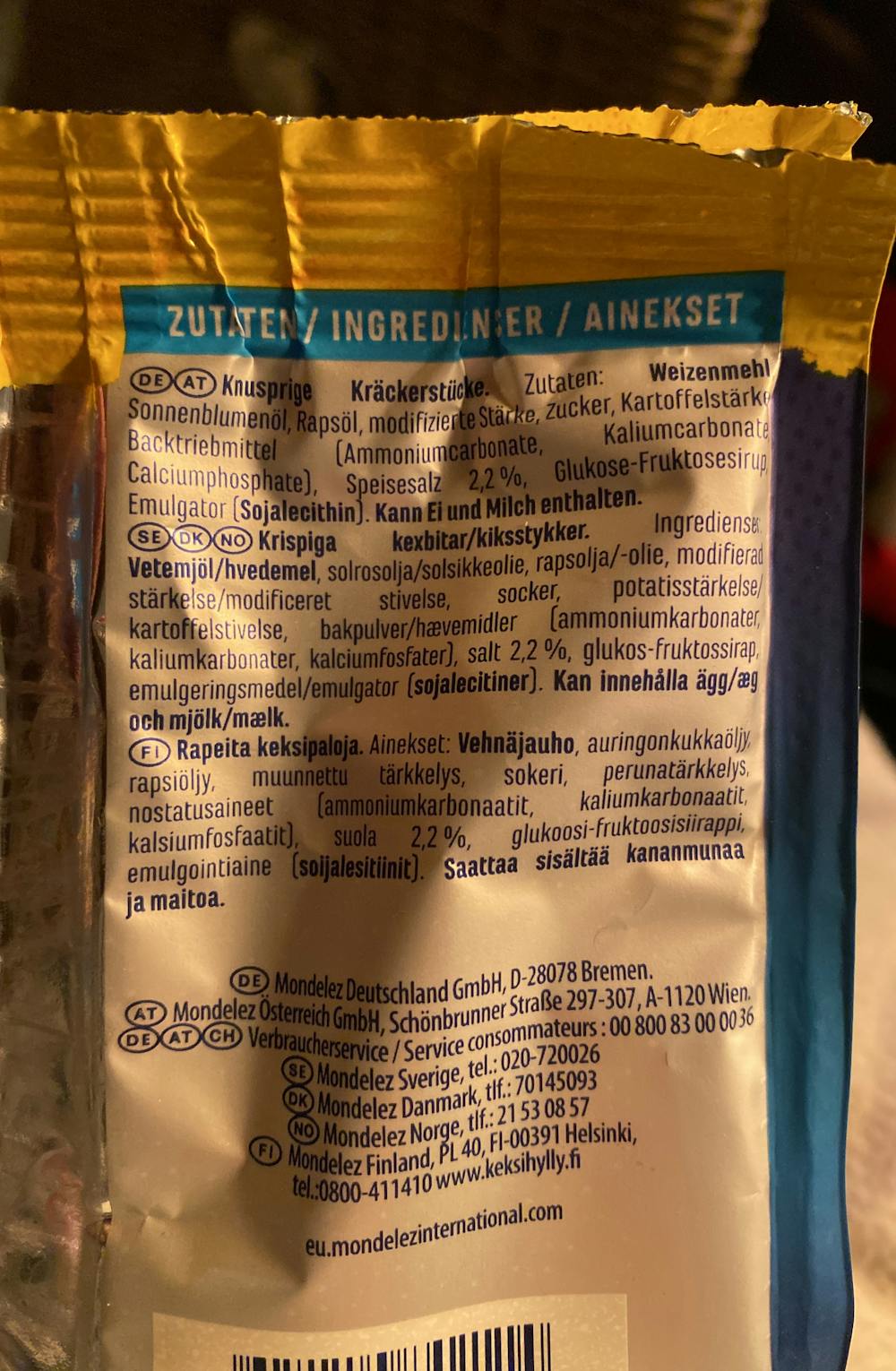 Ingredienslisten til Tuc Baked bites, salted