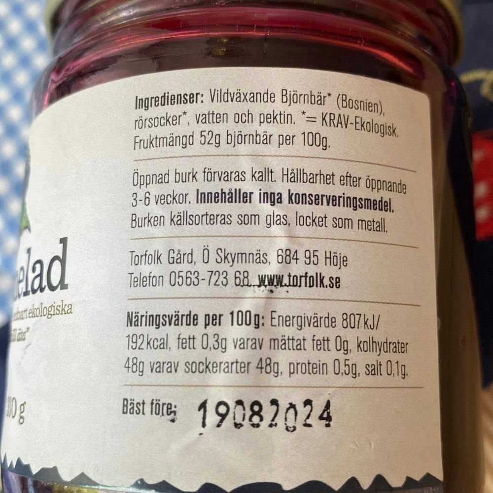 Ingrediensliste - Ekologisk Bjørnbærs marmelad, Tonfolk Gård