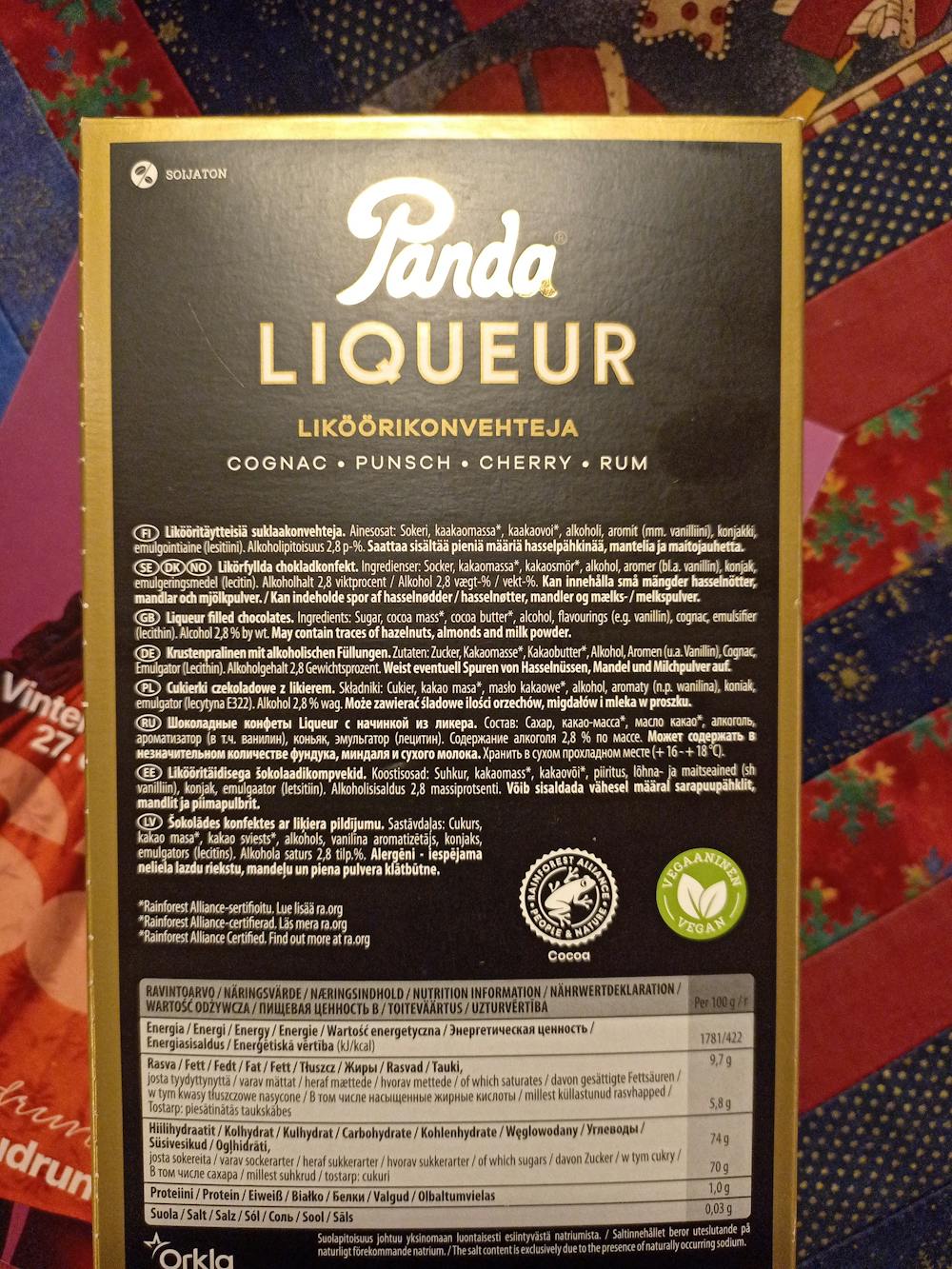 Ingredienslisten til Liqueur, Panda