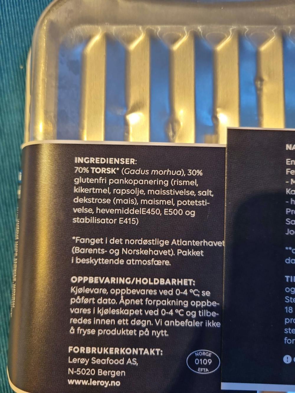 Ingrediensliste - Pankopanert torskefilet, Lerøy