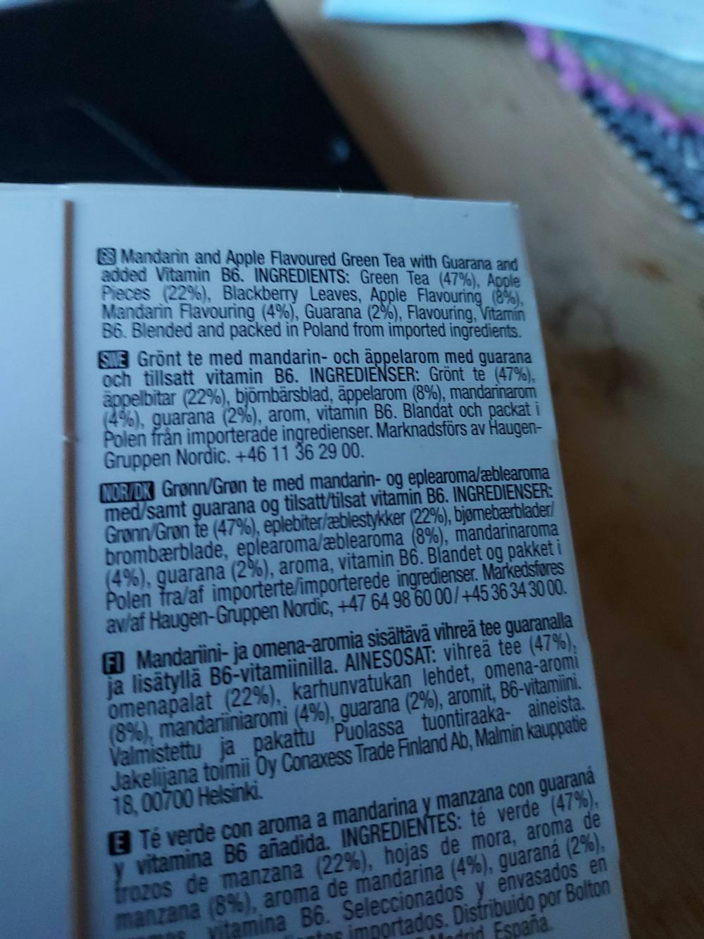 Ingredienslisten til Energise, superblends, Twinings