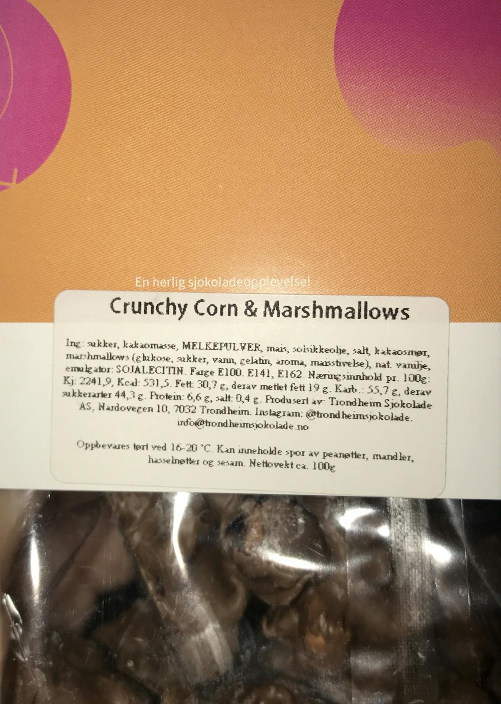 Ingredienslisten til Cielo Crunchy corn & marshmallow