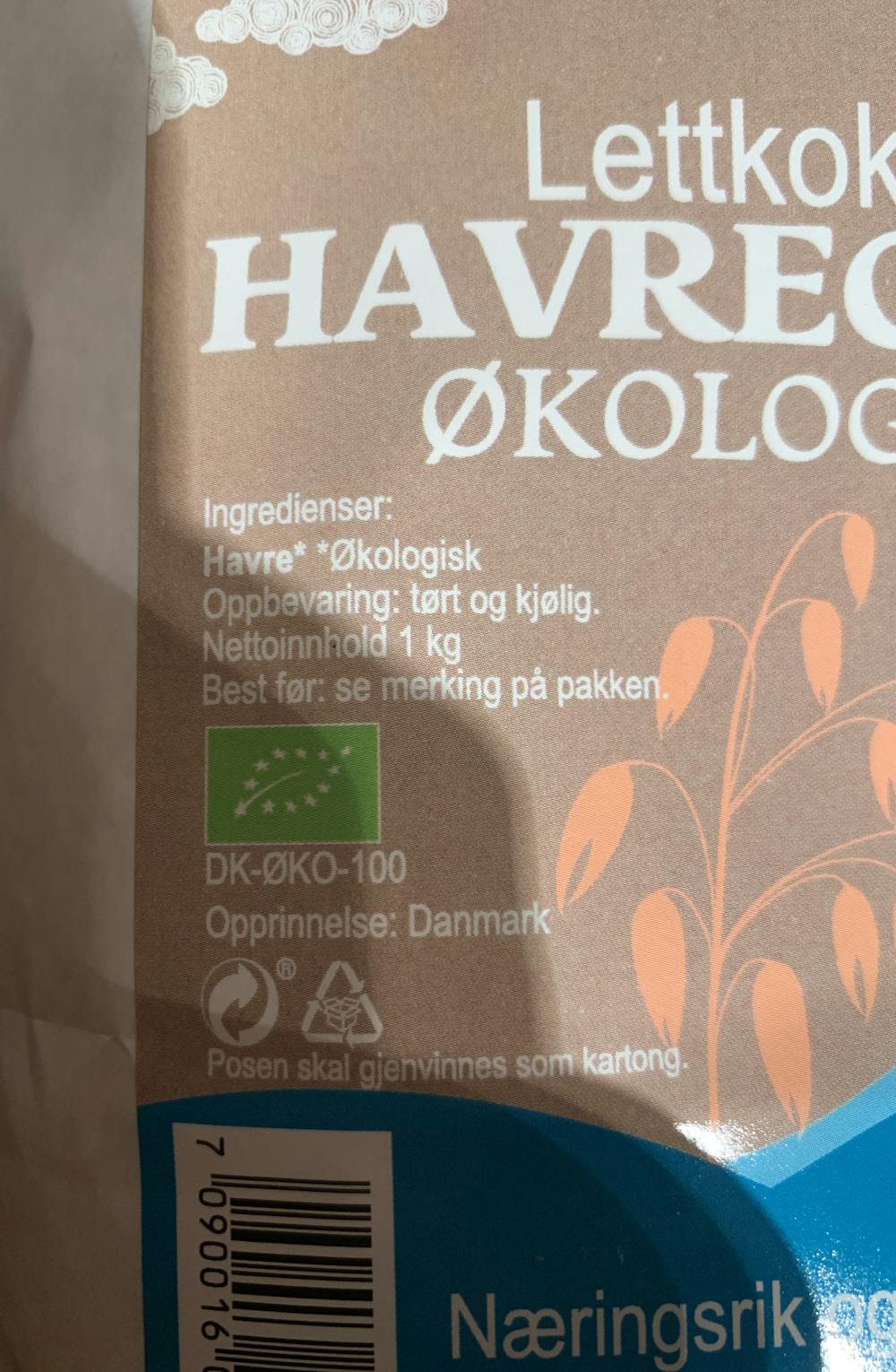 Ingredienslisten til Lettkokte havregryn, Manna