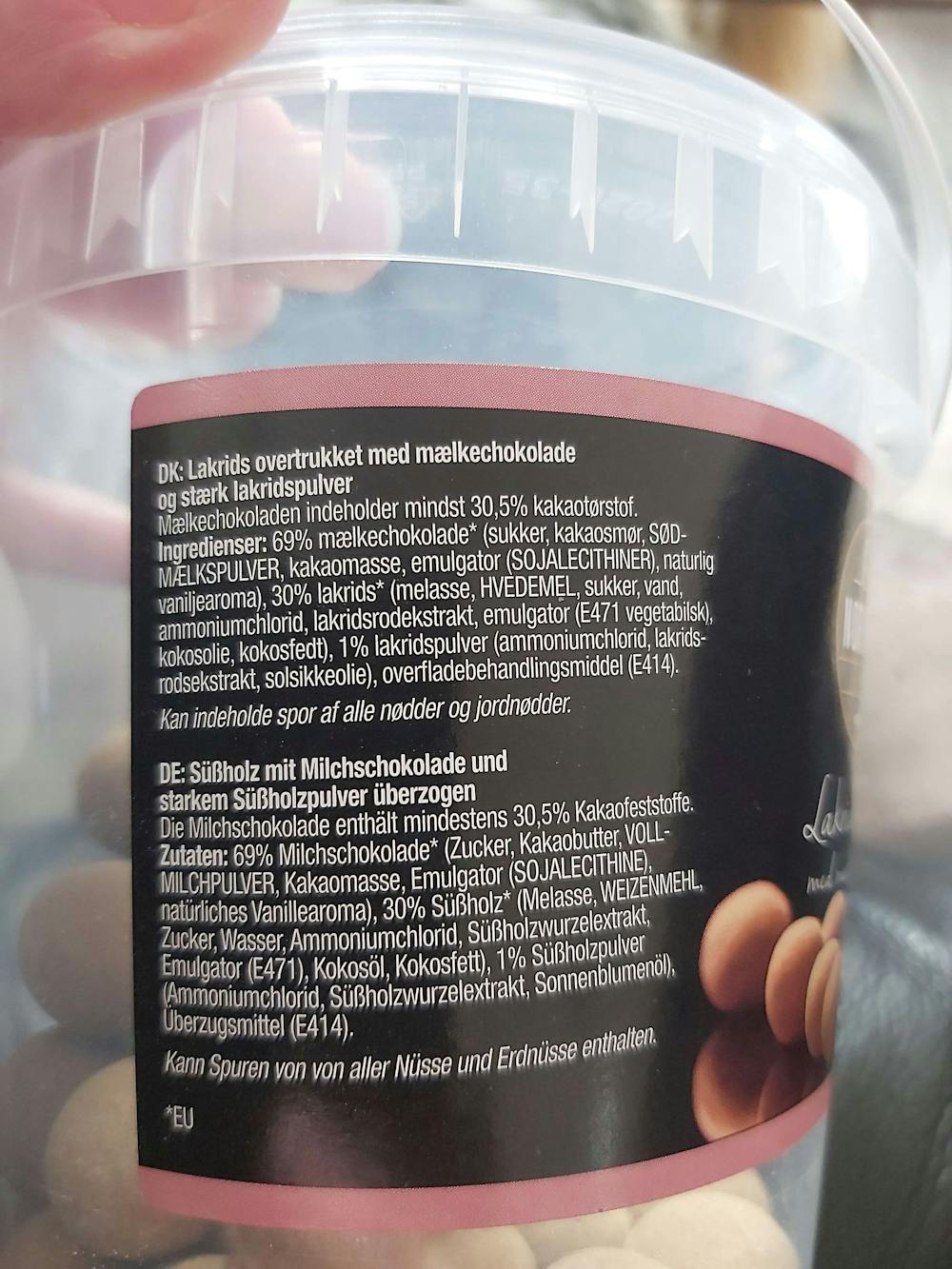 Ingrediensliste - Lakriskuler med melkesjokolade, Nordthy