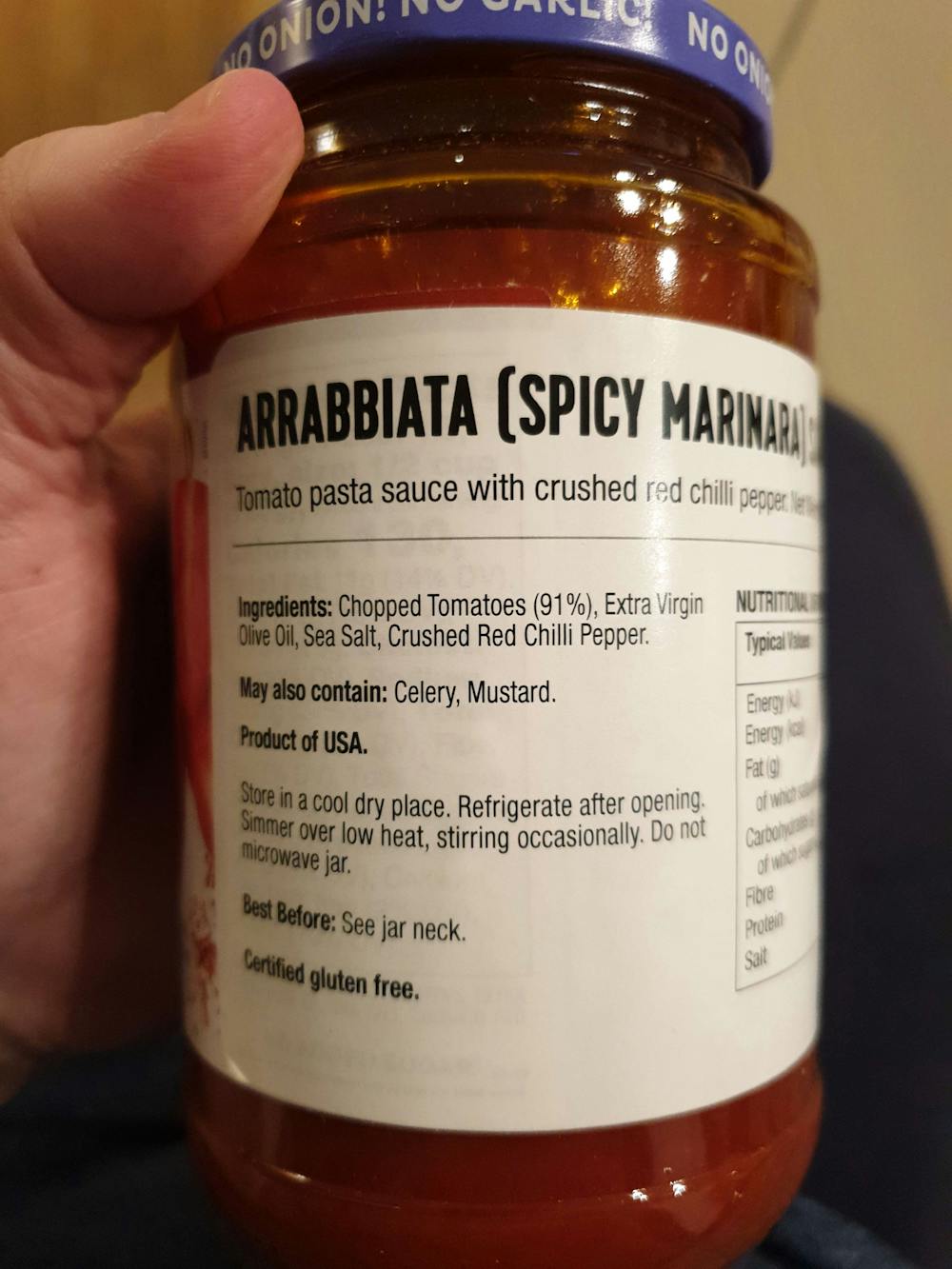Ingrediensliste - Premium spicy marinara, arrabbiata pasta sauce, Fody