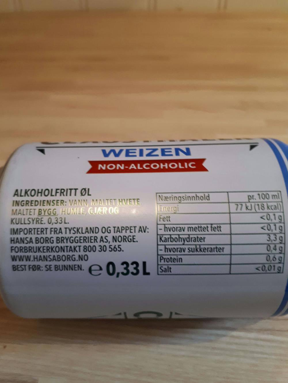 Ingredienslisten til Weizen, Clausthaler