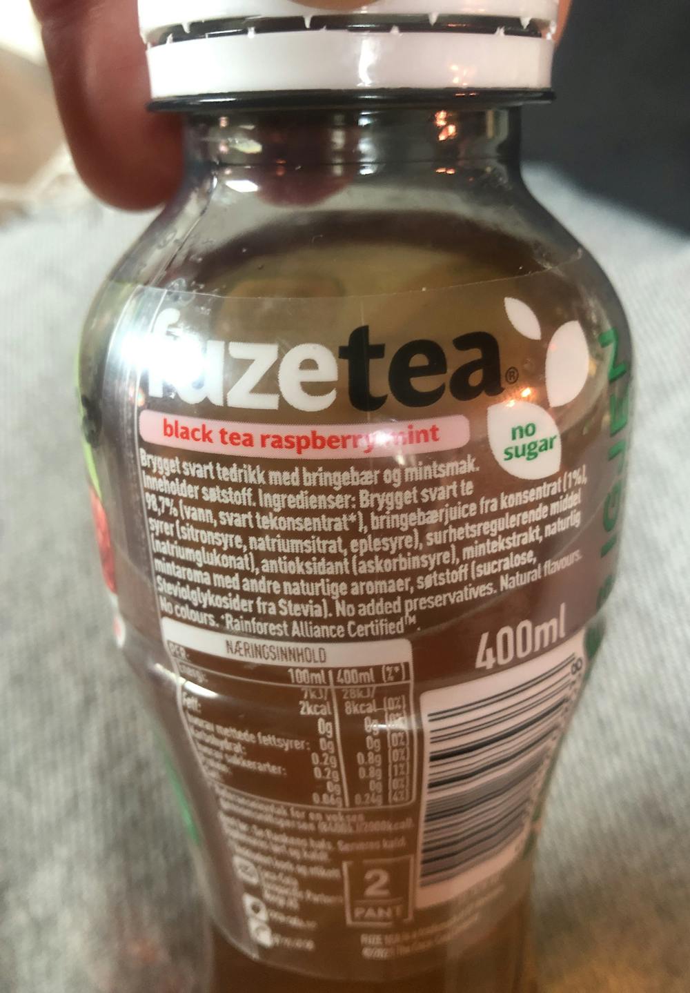 Ingrediensliste - Fuzetea, black tea raspberry mint , Coca Cola Company
