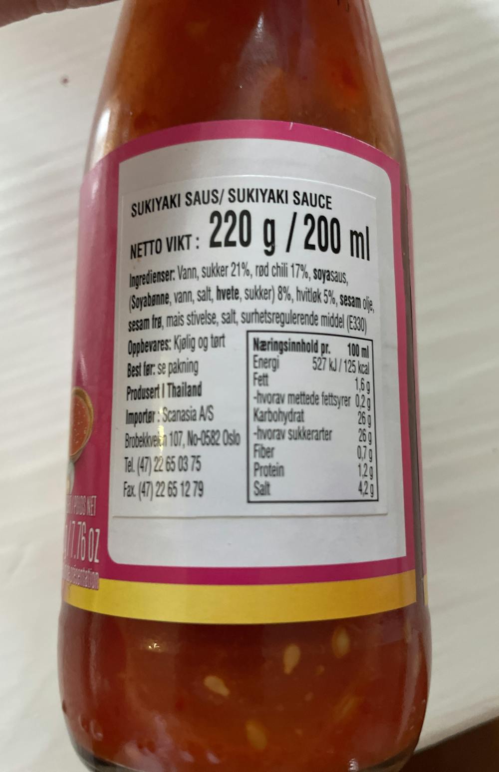 Ingrediensliste - Sukiyaki saus, Thai agri foods public company limited