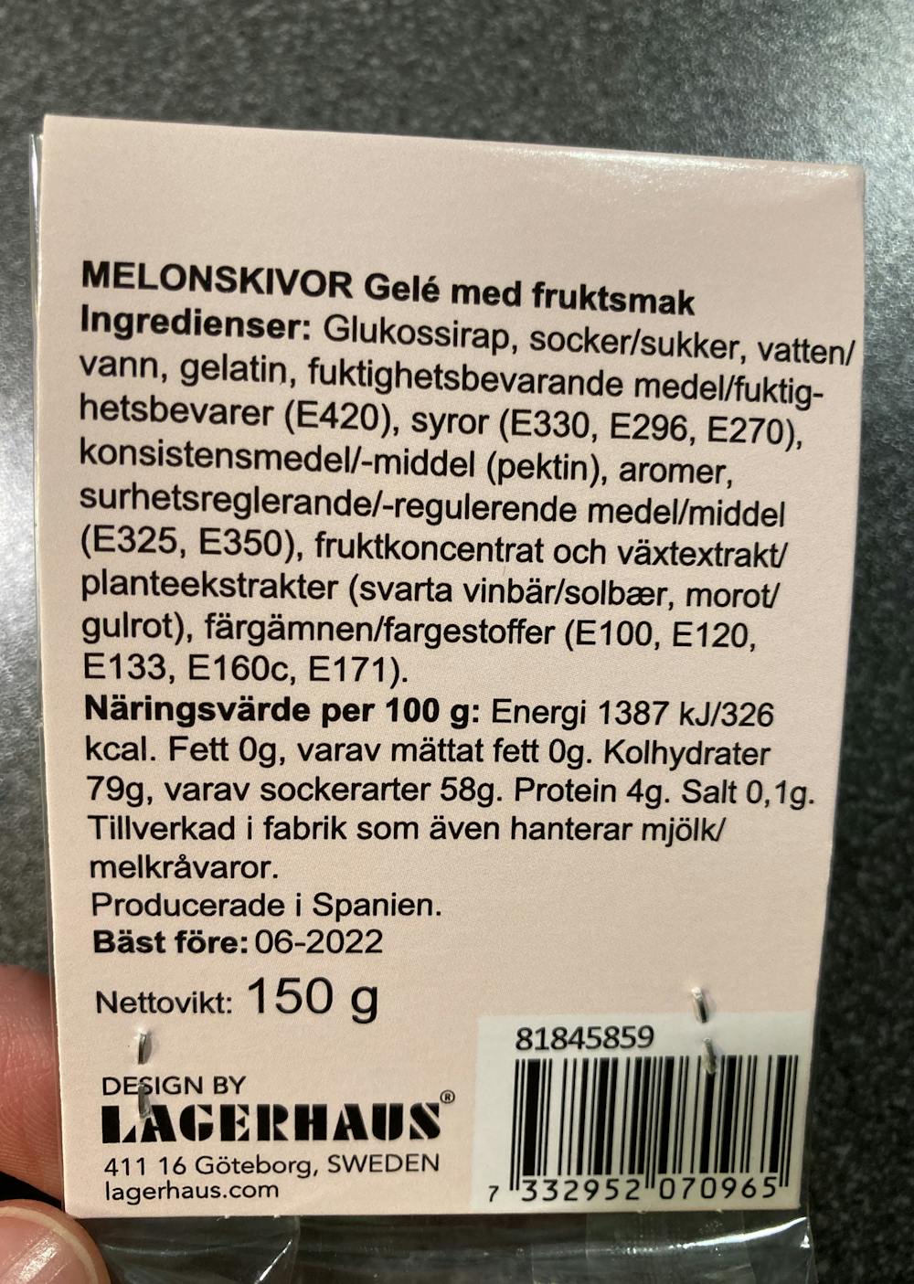 Ingredienslisten til Lagerhaus Melonskivor