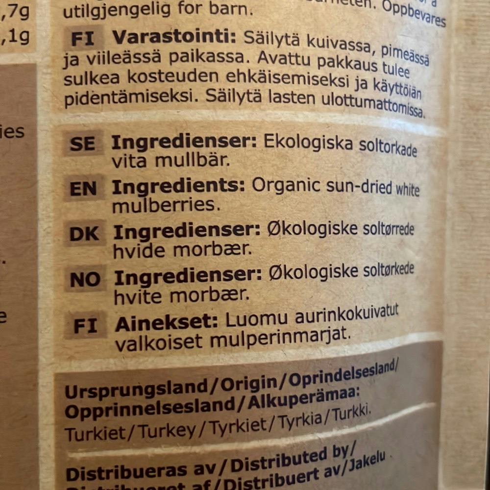 Ingrediensliste - Mullbär, Rawpowder Sweden
