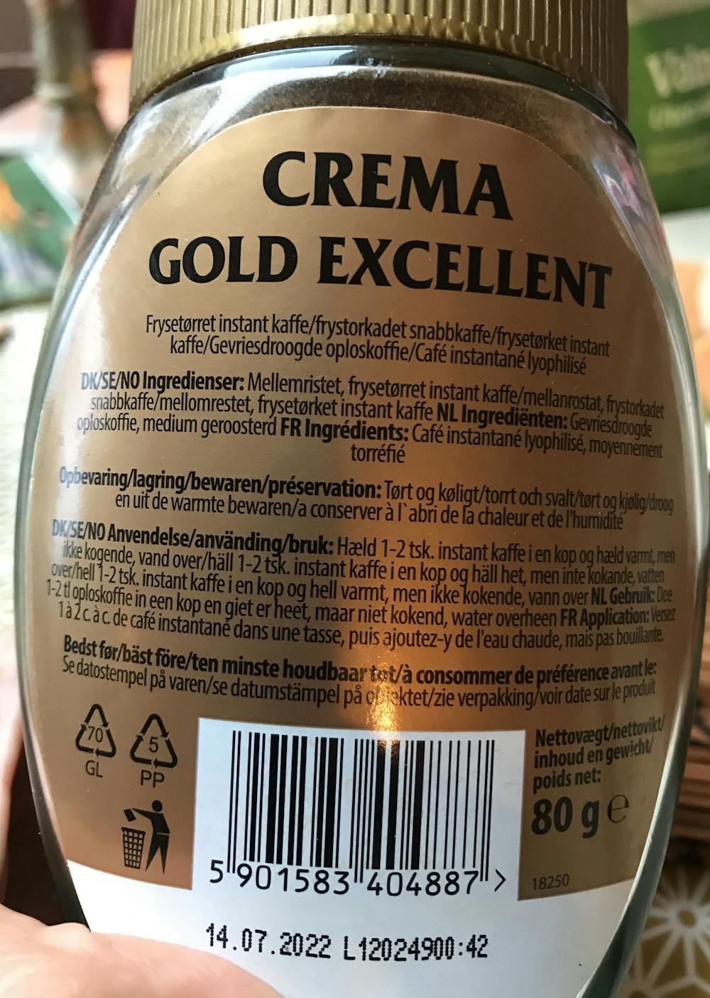 Ingredienslisten til Crema gold excellent, Coffee house