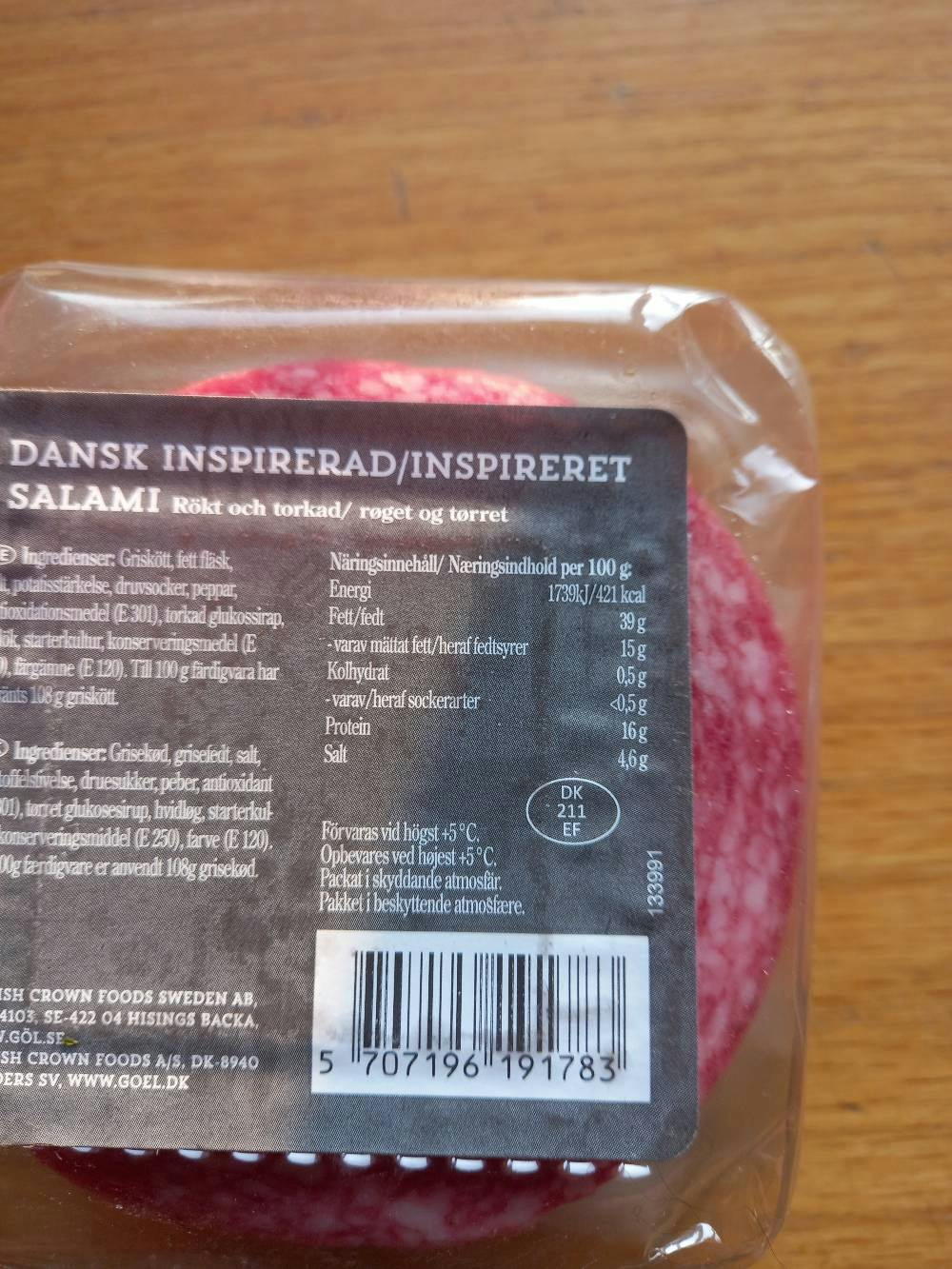 Ingrediensliste - Dansk inspirert salami, Gøl