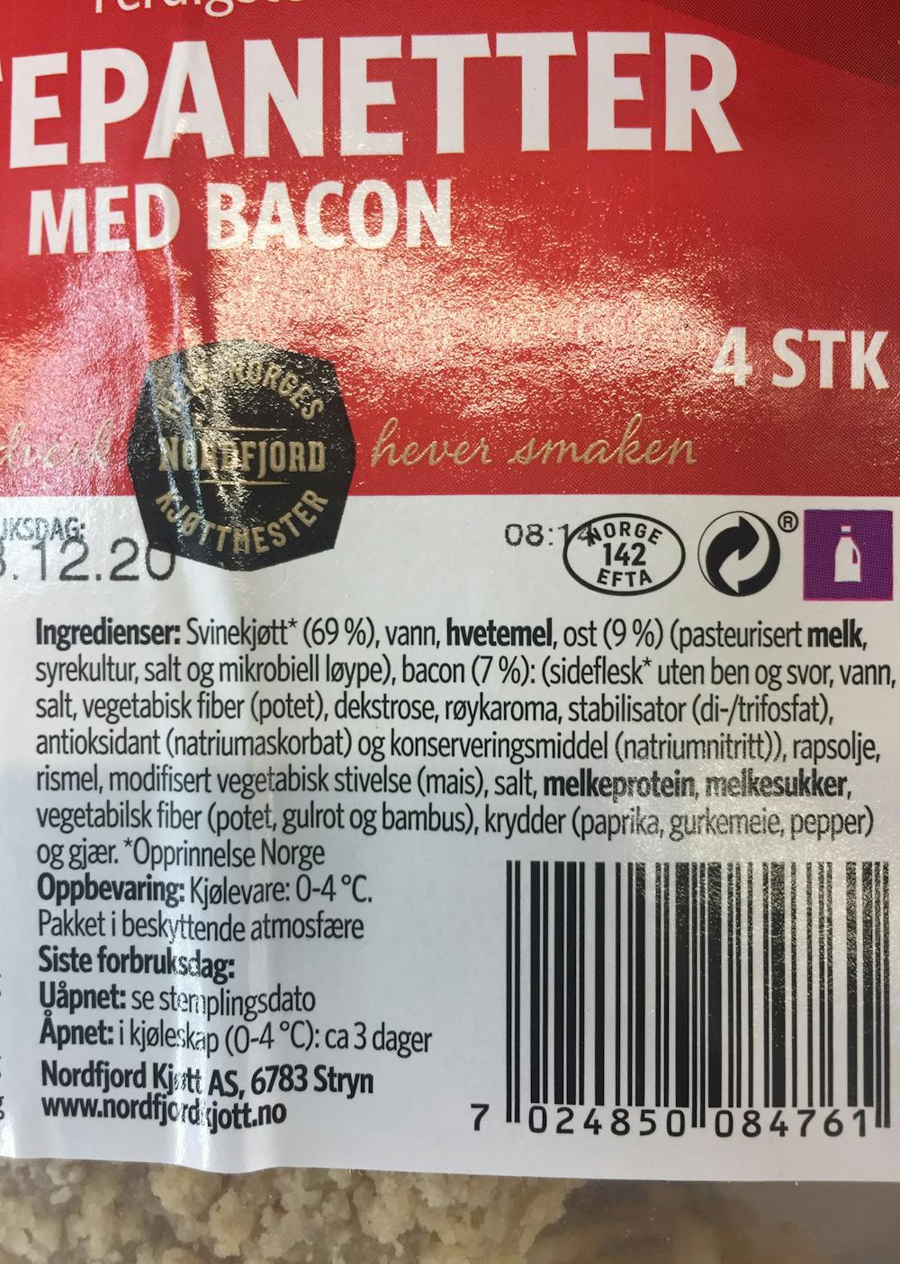 Ingredienslisten til Nordfjord Ostepanetter med bacon