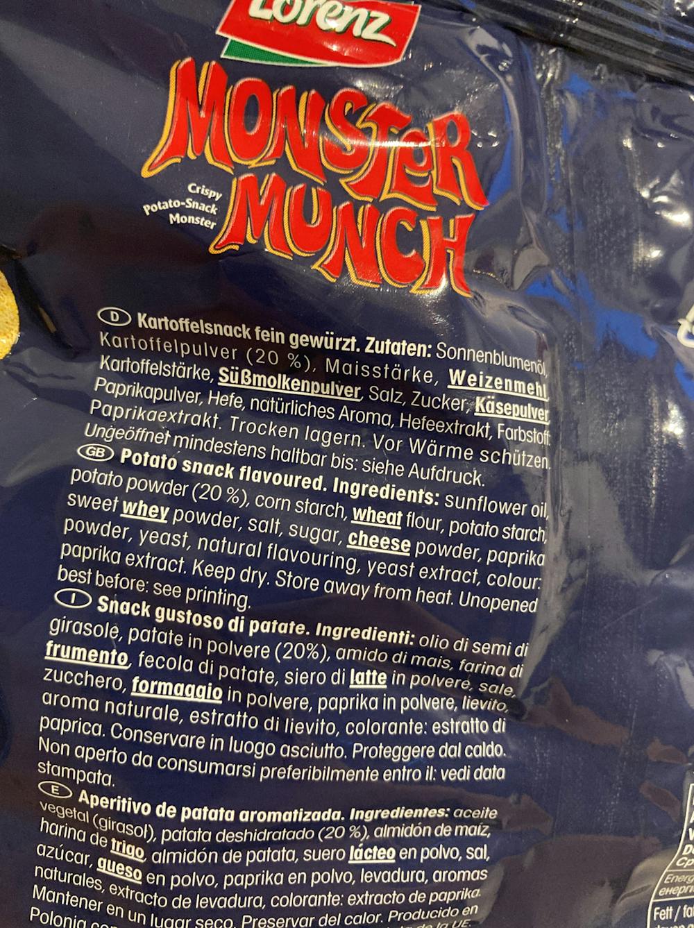 Ingredienslisten til Lorenz Monster munch