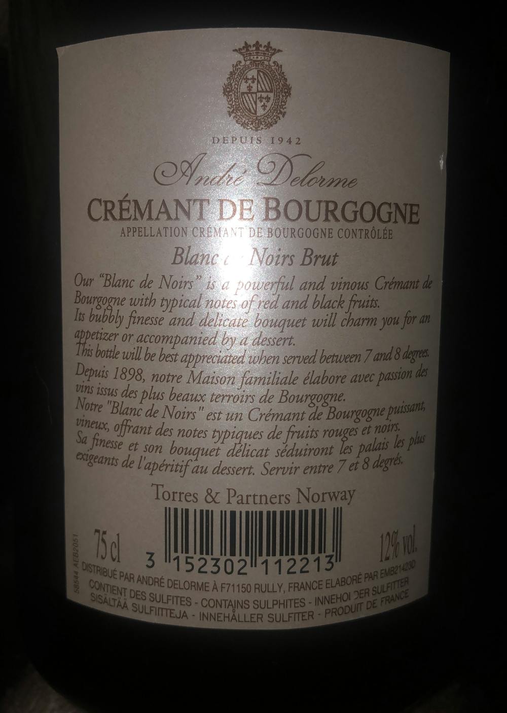 Ingrediensliste - Crémant de bourgogne, André Delorme
