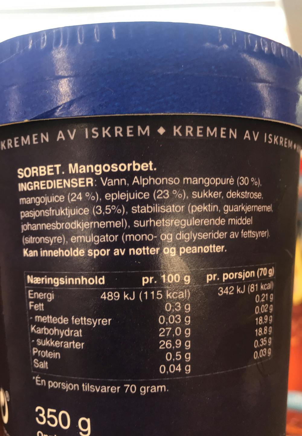 Ingrediensliste - Nude mango, Hennig Olsen