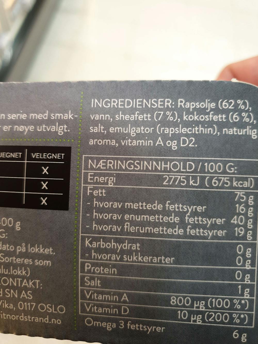 Ingredienslisten til Made by Berit Nordstrand Smøremyk