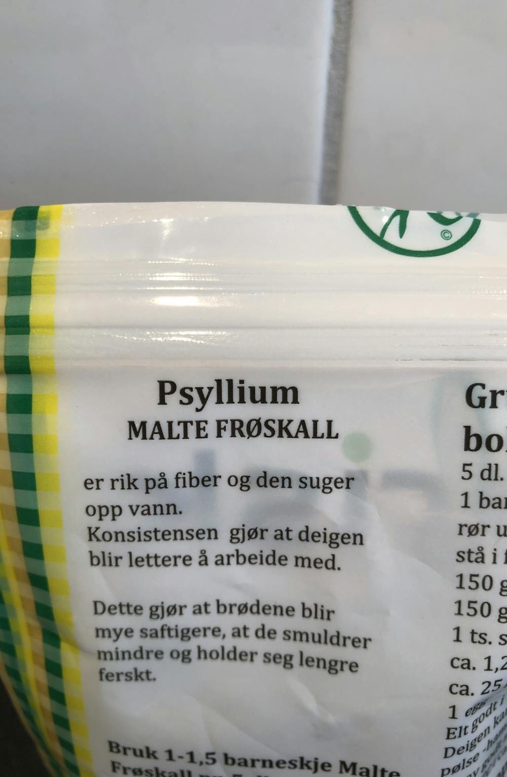 Ingredienslisten til Brisk Psyllium malte frøskall