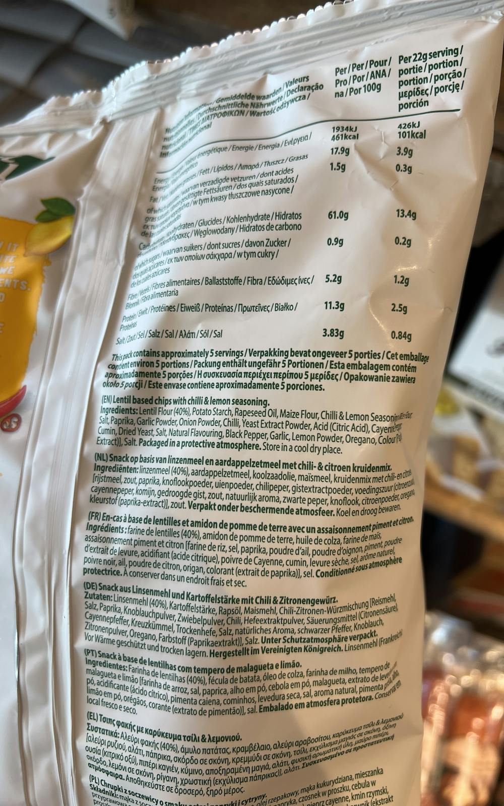 Ingrediensliste - Hummus Chips Tomat & Basilikum, Eat Real