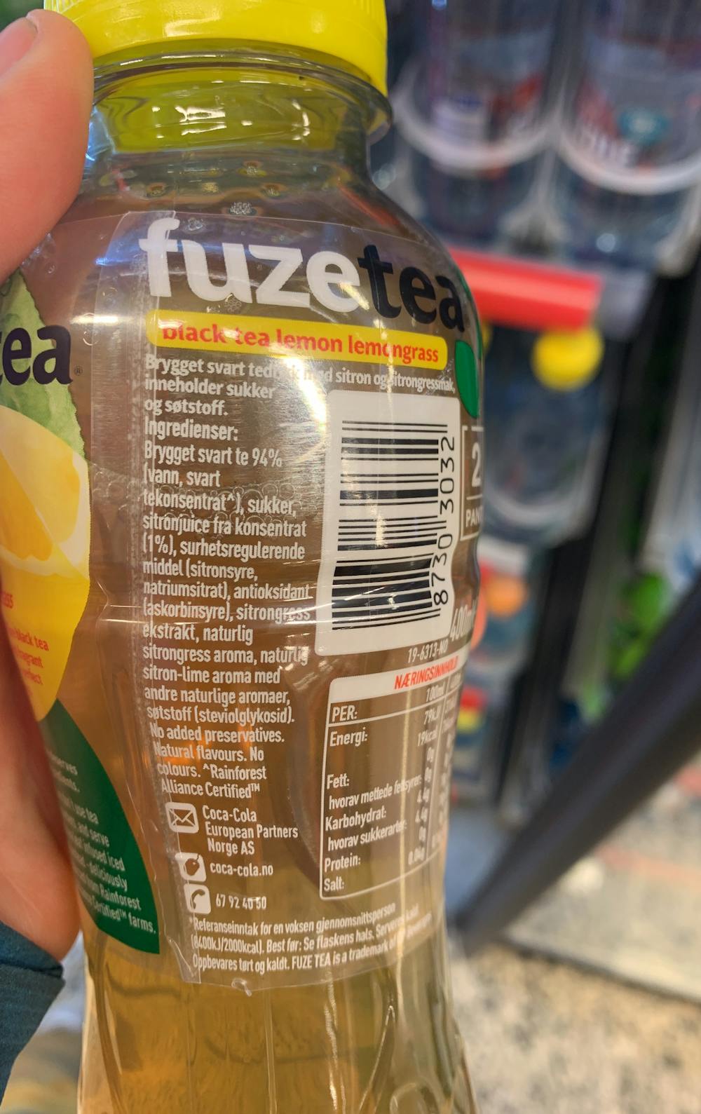 Ingredienslisten til Fuze tea lemon & lemongrass, Fuze tea