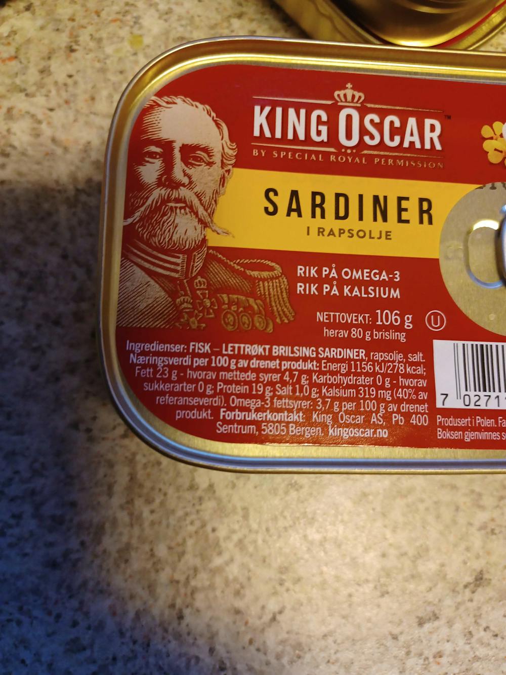 Ingrediensliste - Sardiner, King oscar