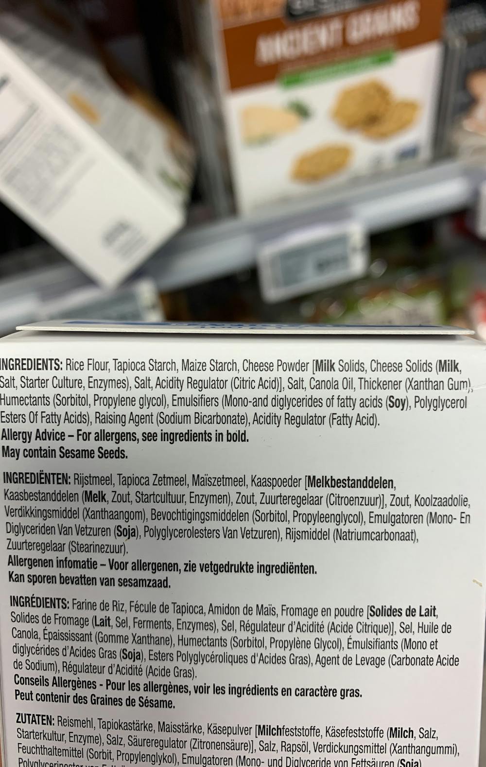 Ingredienslisten til Olina´s Wafer crackers, natural
