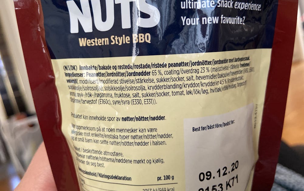 Ingredienslisten til St. Michael, Chip Nuts western style BBQ