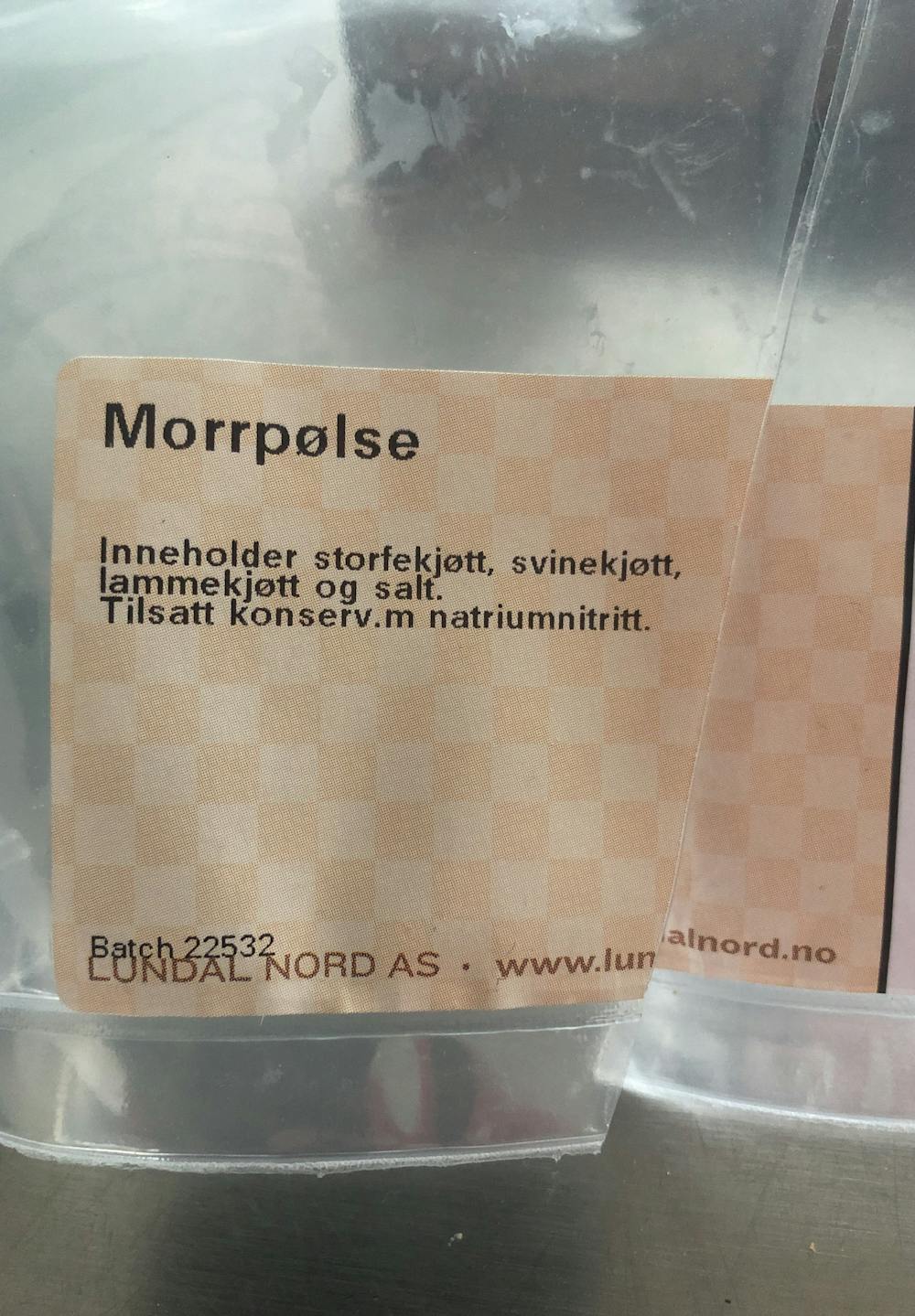 Ingrediensliste - Morrkjøtt, Lundal
