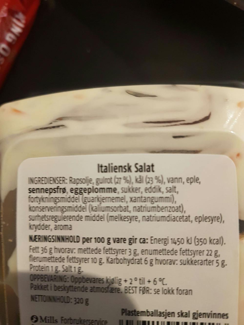 Ingredienslisten til Delikat Italiensk salat 