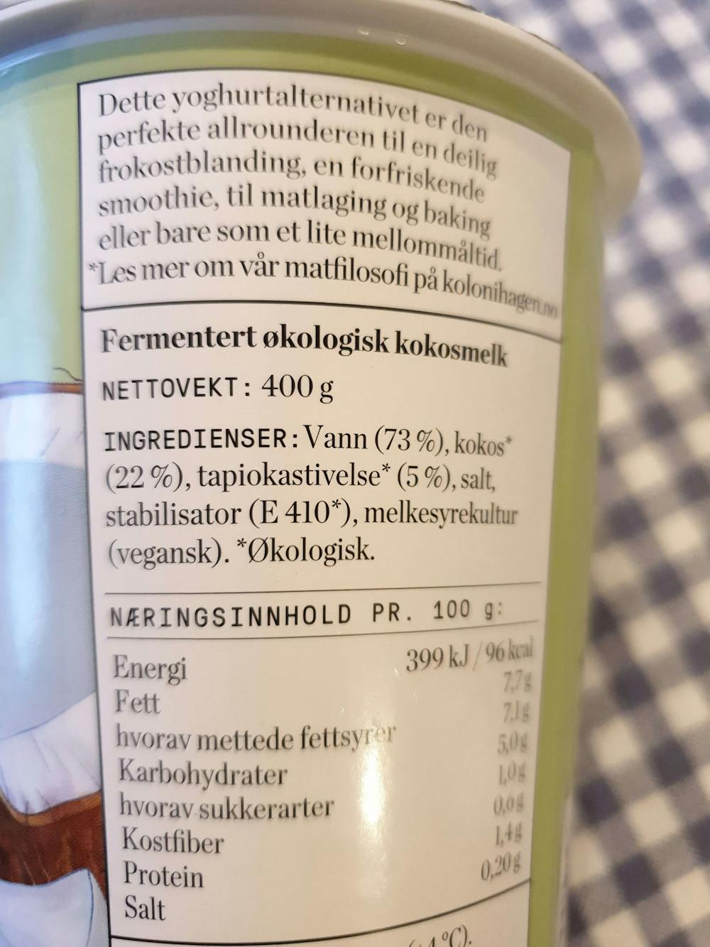 Ingredienslisten til Kogurt naturell, Kolonihagen