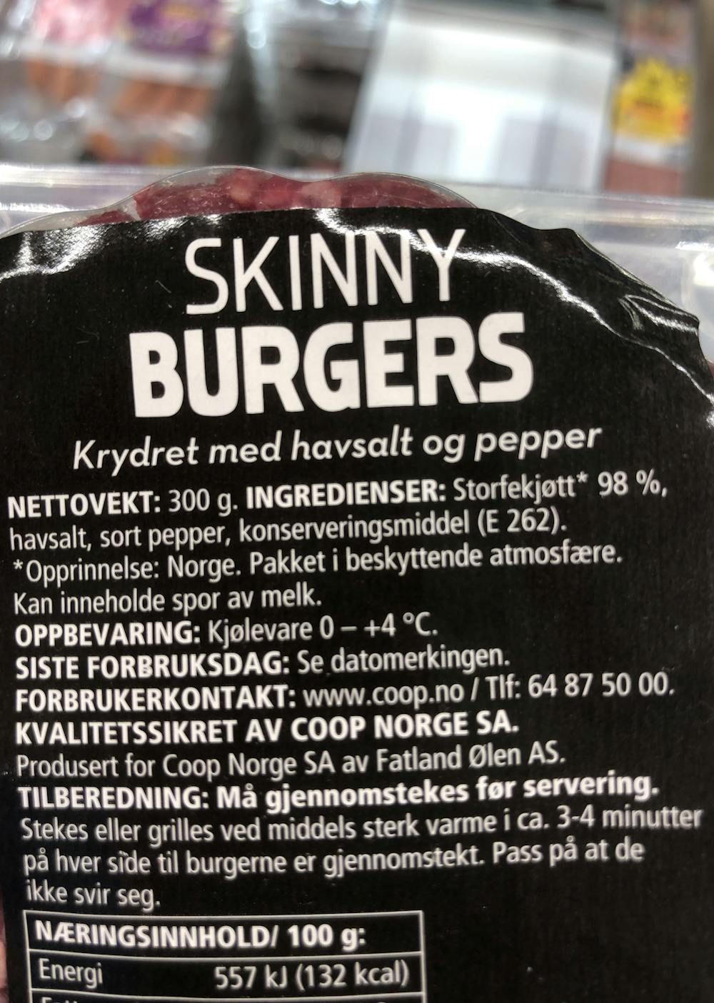 Ingrediensliste - Skinny Burgers, Coop