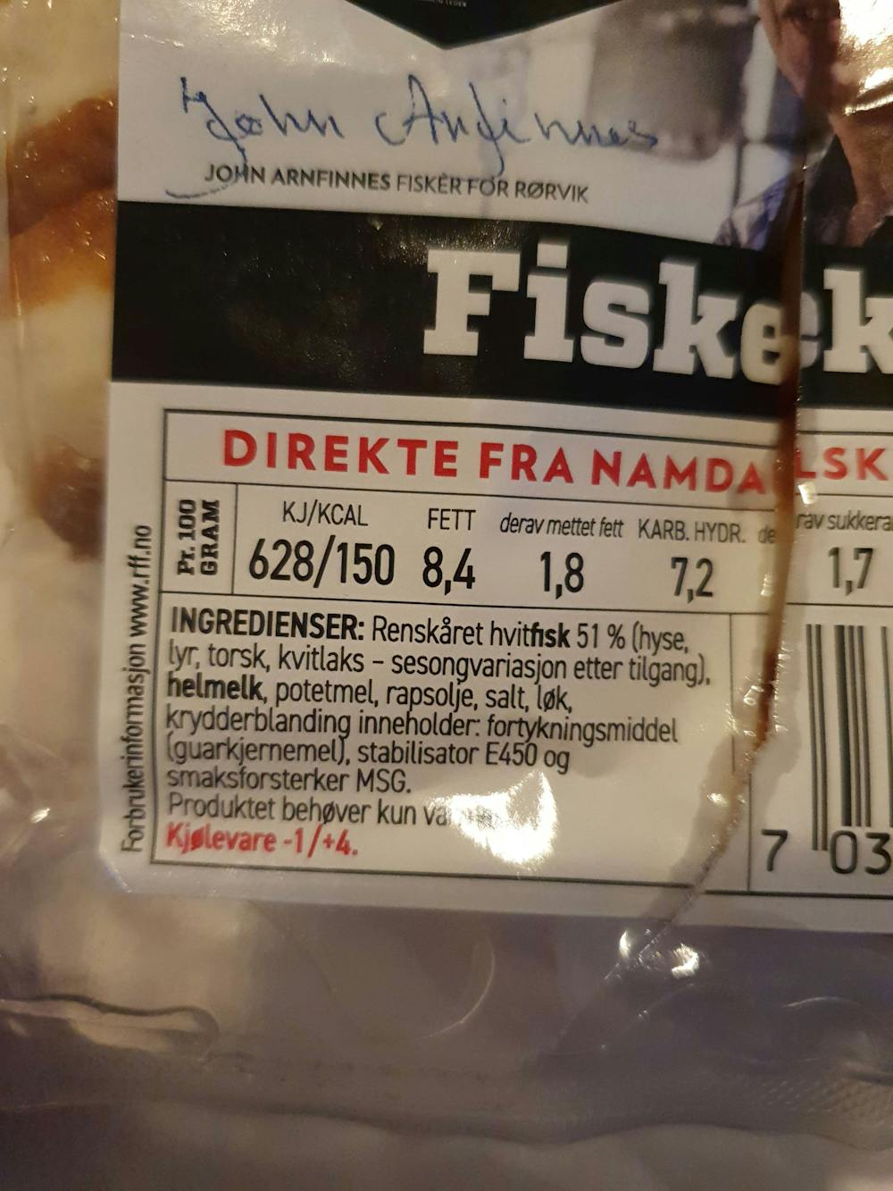 Ingredienslisten til Fiskekaker, Rørvik