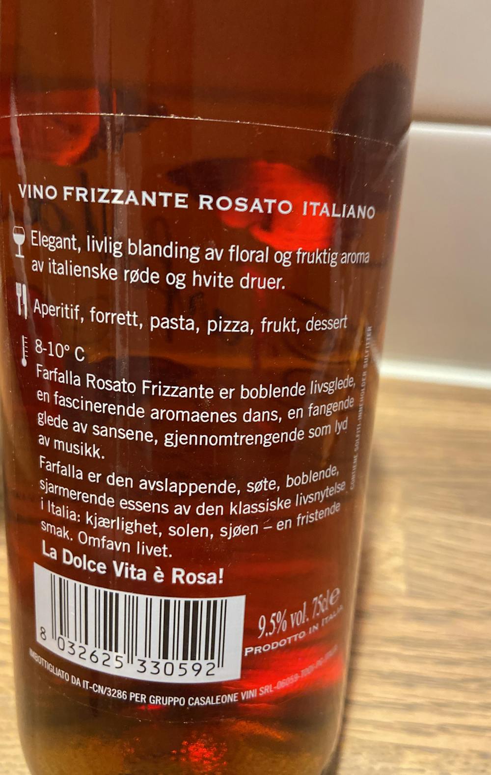 Ingrediensliste - Farfalla Rosato Frizzante