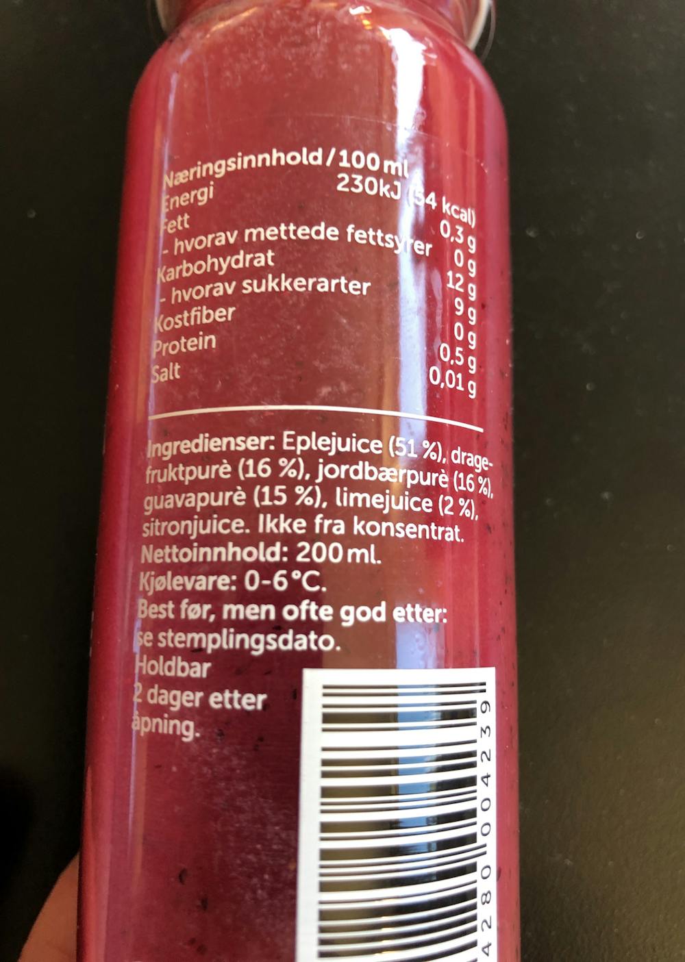 Ingrediensliste - The purple smoothie, Rå