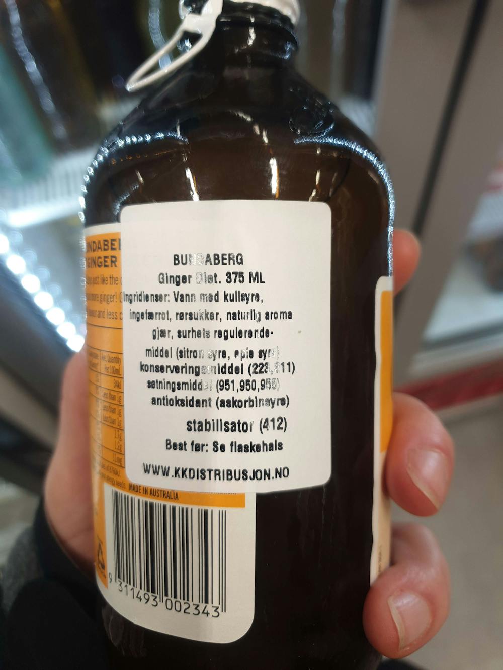 Ingredienslisten til Diet ginger beer, Bundaberg 