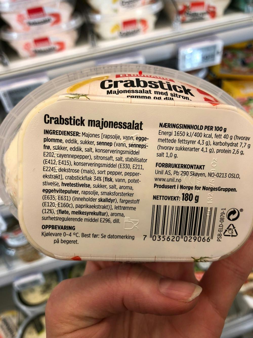 Ingredienslisten til Eldorado Crabstick