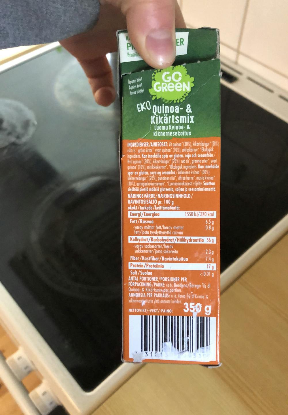 Ingredienslisten til Quinoa- & kikärtmix, Go Green