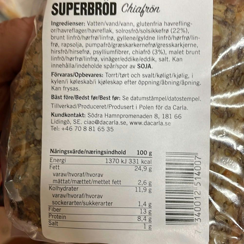Ingrediensliste - Superbrød, La carla