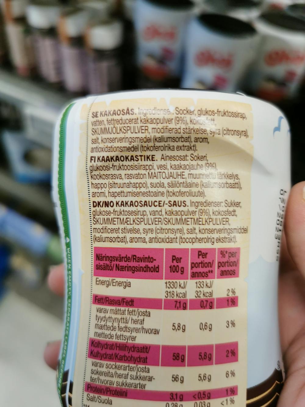 Ingrediensliste - Sjokoladesaus, Unilever