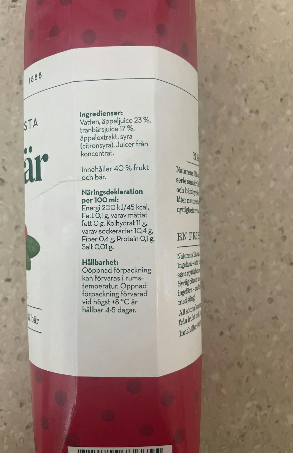 Ingrediensliste - Tranebær-juice, Kiviks Musteri